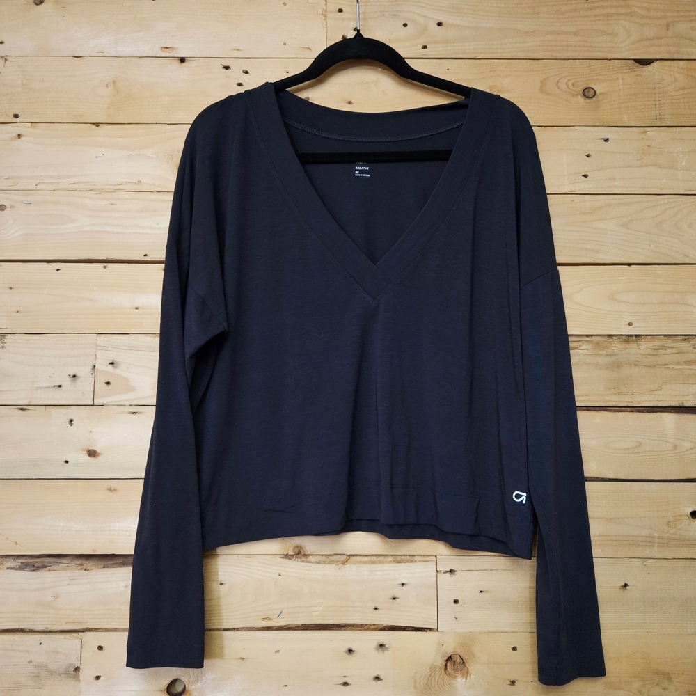GapFit Breathe Deep V-Neck Top True Black Long Sleeve Active M